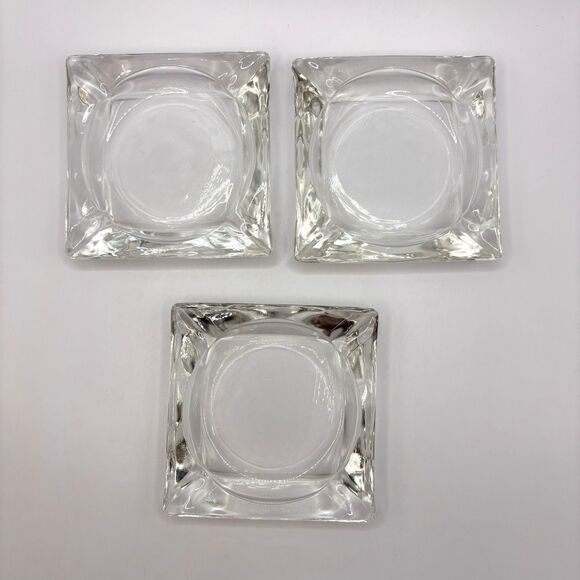 Other - 3 Vtg MCM Heavy Clear Glass Ashtray Square 3.5 x 3.5 Mid Century Modern Catchall